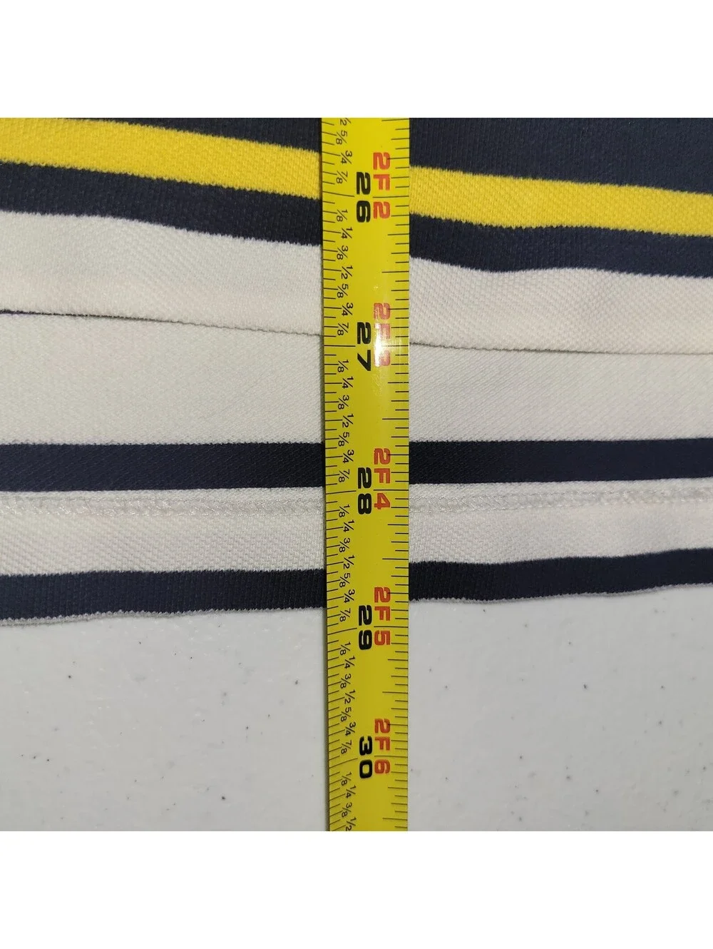 Polo Golf Ralph Lauren Men's M White Navy Blue Yellow Striped Short Sleeve Polo
